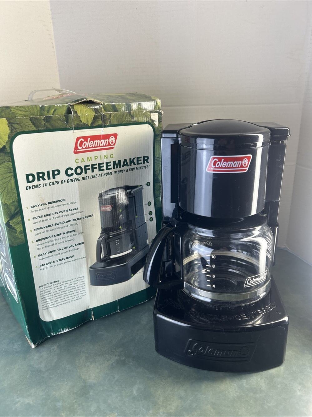 Coleman 10 Cup Camping Drip Coffee Maker Stove Top Model 5008-7 w/ Box Manual